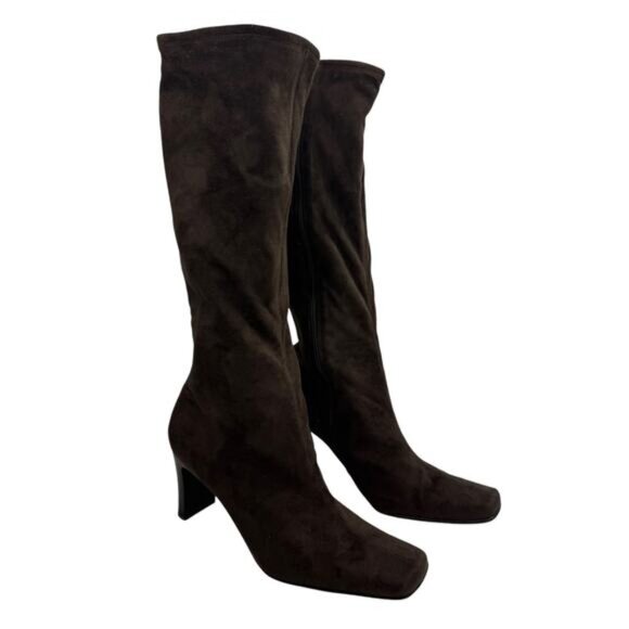 Unisa Lynx Knee High Boots, Women's Size 10B, Brown Faux Suede Square Toe - Picture 1 of 7